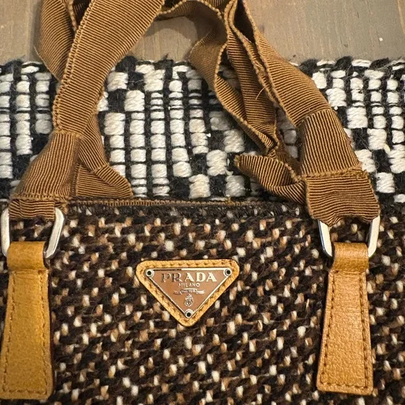 Prada Brown and Tan Woven Tote - Picture 2 of 6